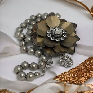 Hand-Painted Bronze Floral Pendant Necklace with Crystal Embellishments N…